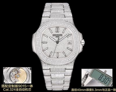 Patek Philippe Nautilus 9015 Movement 316LSteel 40mm Full Diamond With Scales Men Watch